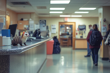 Fototapeta premium Busy veterinary clinic atmosphere with pets and visitors