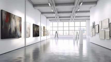 Obraz premium Modern Art Gallery Interior with Bright Natural Light