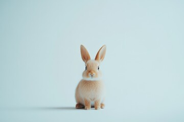 Obraz premium Adorable rabbit sitting on a light blue background