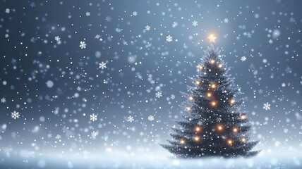 Fototapeta premium Christmas tree illustration with glowing snowflakes
