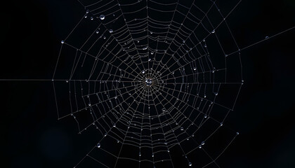 Fototapeta premium spiderweb with waterdrops, magic natural dark background isolated with white highlights, png