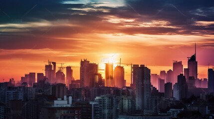 Stunning Urban Sunset Over City Skyline