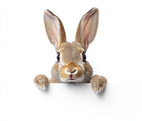 Obraz premium A mini rex rabbit can be seen emerging from a top hat, isolated on white