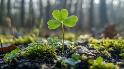 Clover leaf in sunlight for Valentine's Day background