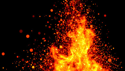 Fire embers particles over black black background. Fire sparks background. Abstract dark glitter fire particles lights isolated with white highlights, png