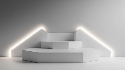 3D rendered minimalistic empty podium stage with lights