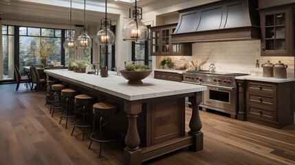 Luxury kitchen with hardwood flooring, stainless steel appliances, and a traditional design in a spacious home.