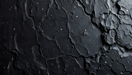 Fototapeta premium Rock texture. Copy space. Dark stone wall. Stone background. Rock surface with holography, nacre. Wall abstraction. Paint spots. Rock surface with cracks. Abstract texture isolated with white highli