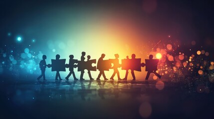 Fototapeta premium Teamwork People five puzzle pieces. Vector graphic design illustration