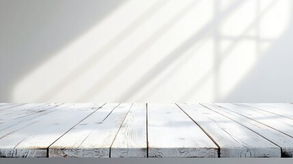 Fototapeta premium White wooden table of free space and christmas home interior. Copy space image. Place for adding text and design