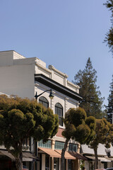 Los Gatos, California, USA - August 29, 2024: Afternoon sun shines on the iconic Los Gatos historic downtown district.