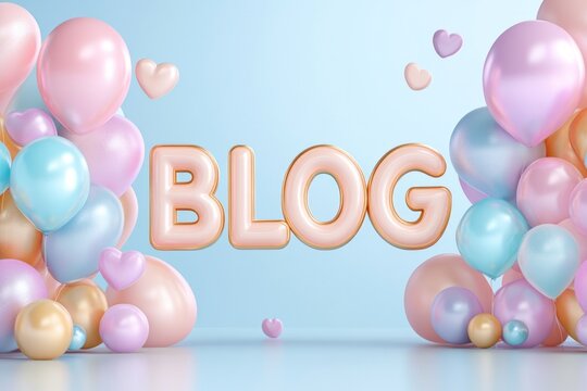 Modern 3D typography of the word BLOG with pastel colors floating above a soft gradient background for content creators