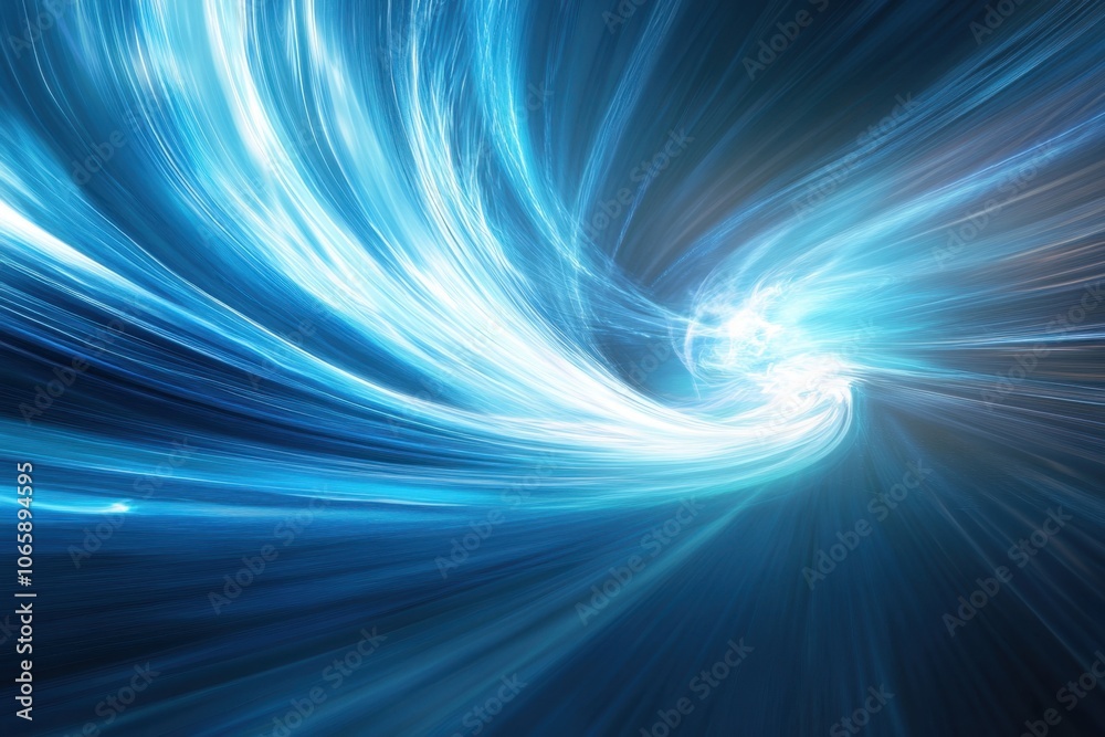 Poster vibrant blue swirls create an ethereal atmosphere of light and movement in a deep cosmic space