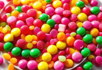 Obraz premium vibrant close assorted colorful candies spread bright fun visual delight, candy, sweets, treats, sugar, confectionery, chewy, hard, chocolate, gummies