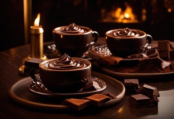 Fototapeta premium indulgent display luxurious dark chocolate slowly melting rich warm cocoa creating decadent visual treat, indulgence, luxury, decadence, smooth, creamy