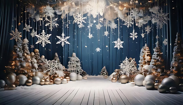 snowflakes adorn stage festive decorations spreading warmth cheer holiday season