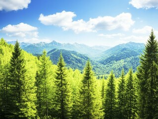 Serene Mountain Landscape with Lush Green Forest