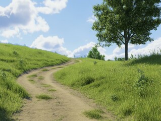 Fototapeta premium Winding Path Through a Lush Green Meadow