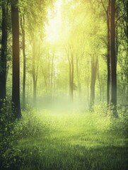 Fototapeta premium Sunlit Forest Path: Tranquil Woodland Scene