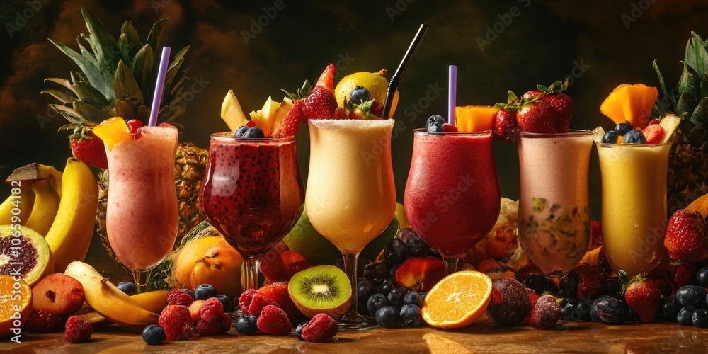 Wall mural Fresh fruits and drinks