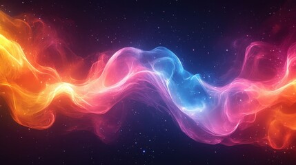 Fototapeta premium Colorful swirling abstract design with vibrant orange, blue, and pink colors against a dark starry background