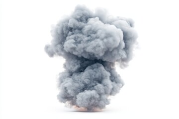 Dramatic explosion with billowing smoke cloud against white background