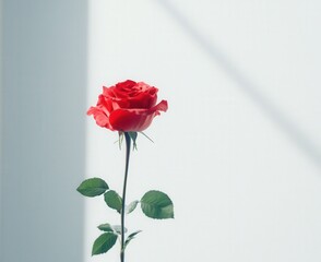 Obraz premium Vibrant red rose against a soft gray background