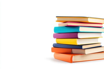 Colorful stack of textbooks on white background