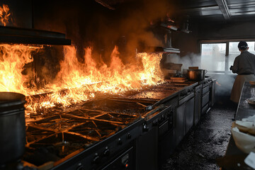 a fire in a profession kitchen
