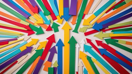 Fototapeta premium Vibrant Arrows Burst in All Directions, Showcasing Lively Colors on a White Background