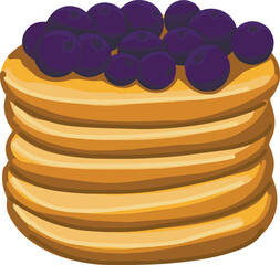 golden brown pancakes stack topped with fresh blueberries.
