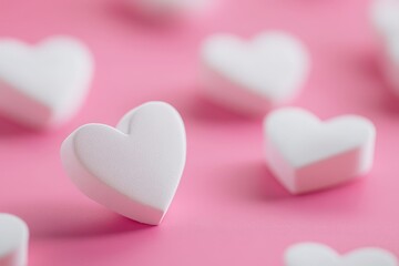 Fototapeta premium Soft white hearts on a pink background