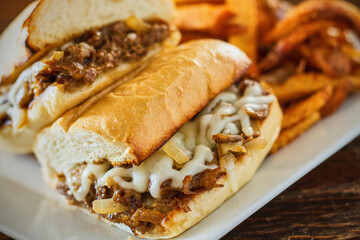 classic cheesesteak with American cheese on a toasted roll