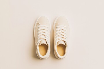 Pair of clean, white sneakers on a plain background