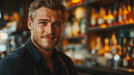 Obraz premium Bartender poses in stylish black outfit
