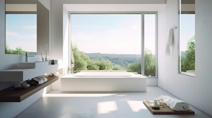 Fototapeta premium Modern Minimalist Bathroom with Scenic View