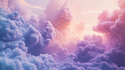 Naklejka premium Vibrant clouds at sunset fill the sky with shades of pink and purple over a tranquil landscape