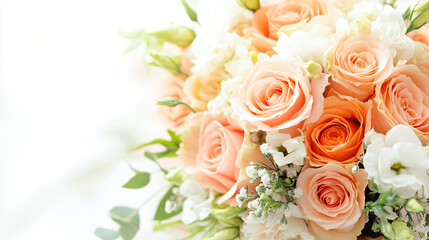 Obraz premium Peach and cream roses are composing a beautiful bouquet, perfect for a romantic occasion