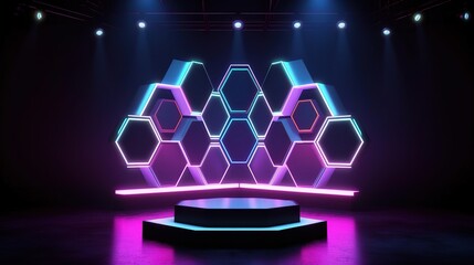 Modern 3D Neon Hexagon Stage Setup