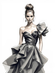 fashion sketch of beautiful fashionable young woman