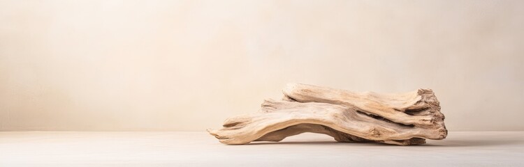 Weathered driftwood sculpture on plain background