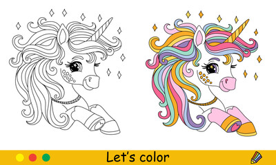 Kids coloring cute dreaming unicorn vector illustration © alinart
