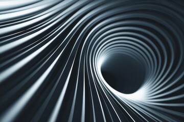 Obraz premium Black and white image showing a tunnel with intricate curved lines. The light creates an optical illusion, making it look like the tunnel is going into itself.