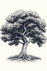 Obraz premium Black and white tree image with trunk, branches and roots