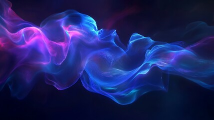 Obraz premium Flowing Metallic glass Waves in Neon Blue and Pink on Dark Background - Abstract Design Concept