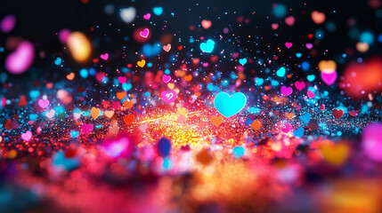 Colorful hearts and sparkling lights create a magical atmosphere for festive celebrations