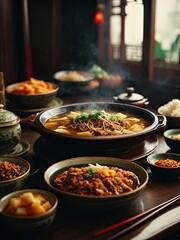 Obraz premium Aromatic Hot Pot and Delicious Dishes
