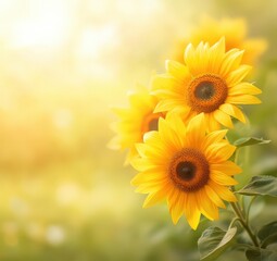 Obraz premium Vibrant sunflowers blooming in a golden field
