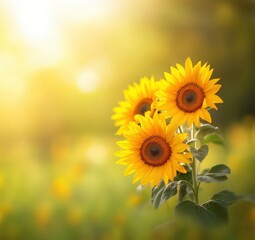 Vibrant sunflowers blooming in the golden sunlight