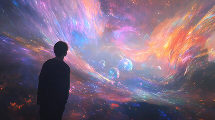Obraz premium Dive into a mesmerizing dreamscape where abstract patterns flicker with the colors of the rainbow. Dreamscape. Illustration